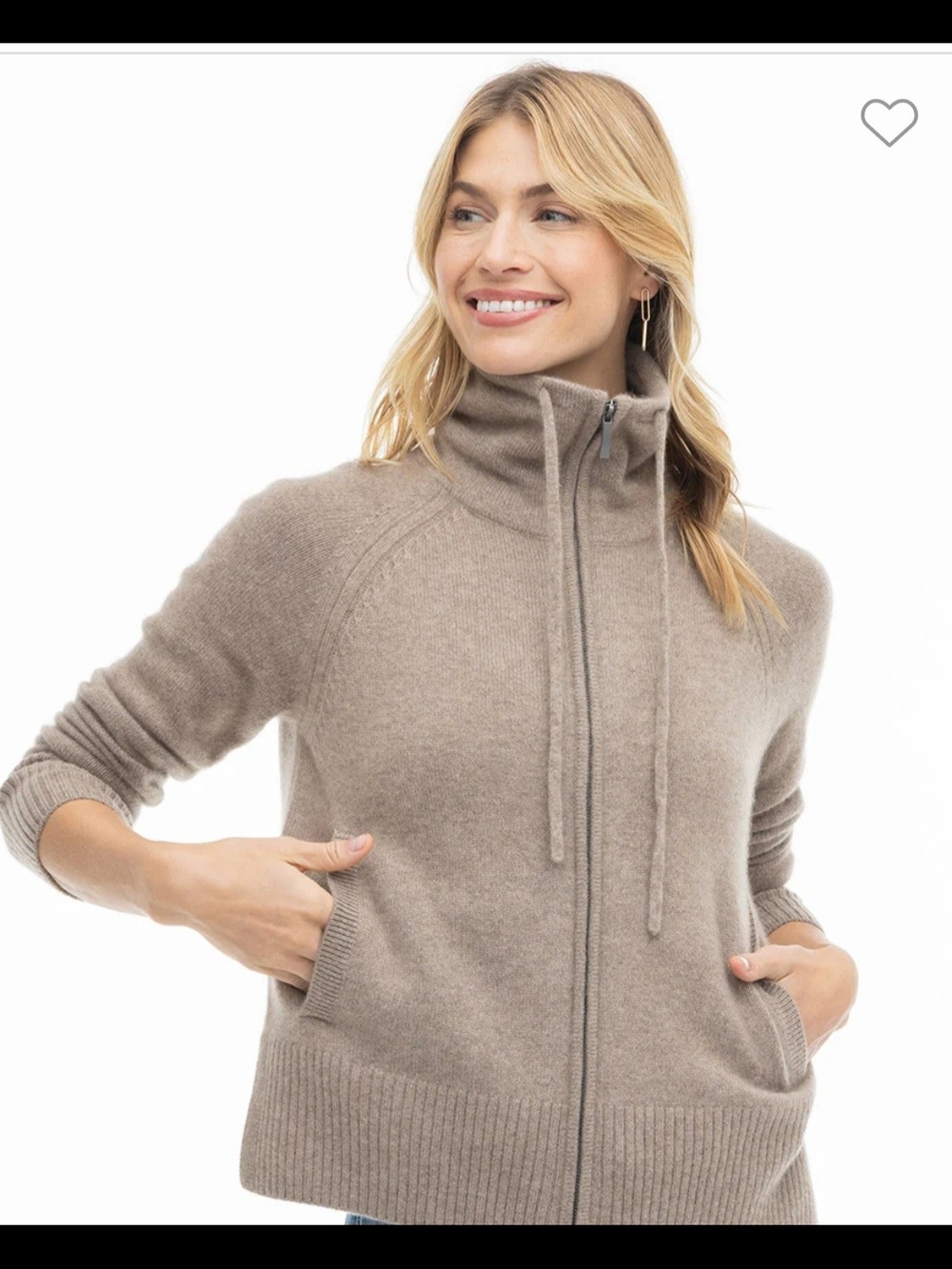 Pura Zip-Front Cashmere Cardigan Sz L, Light Brown - Picture 2 of 8